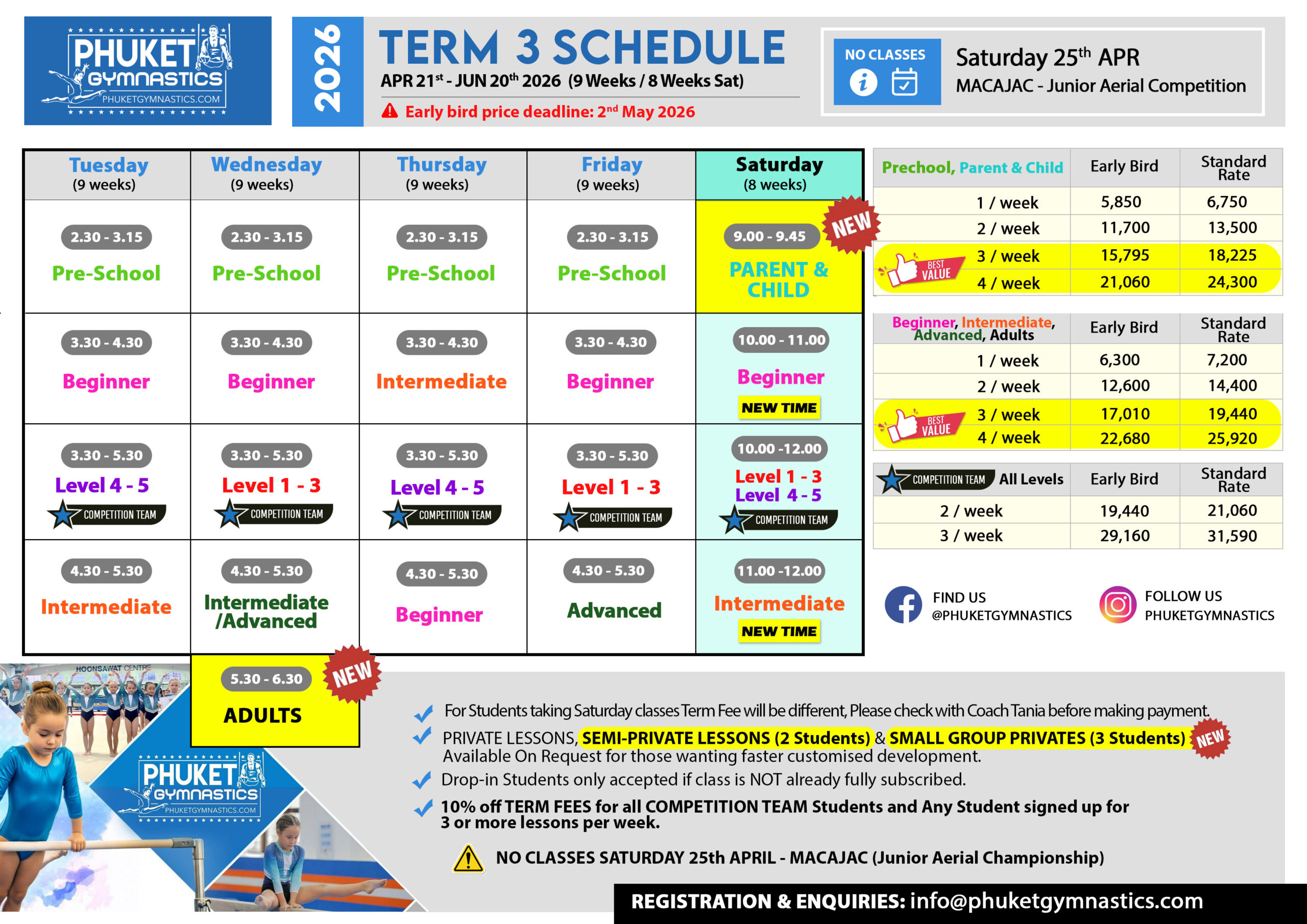 Term 3 Gymnastics Schedule for Phuket Gymnastics at British International Gymnastics (BISP)